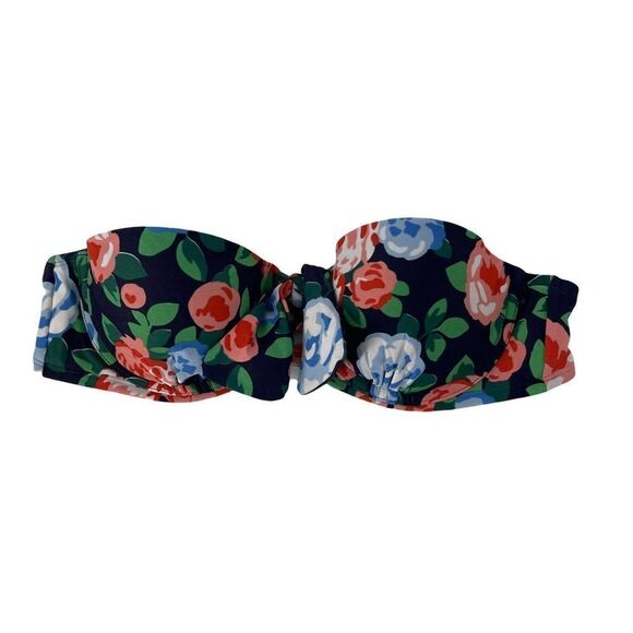 Aerie Bikini Top Holly Blue Floral Strapless Underwire Size 34B Bow Swimwear - Picture 1 of 8